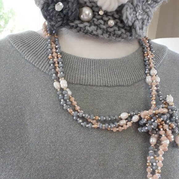 EUC H&M blue grey metallised fibre accent sweater top - Picture 6 of 11